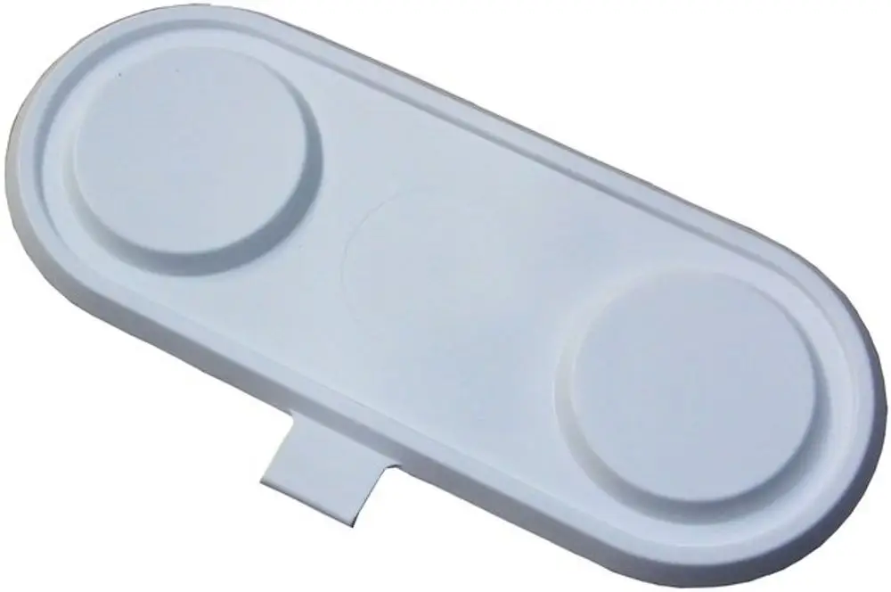 Weißer, ovaler Kunststoffdeckel mit zwei runden Vertiefungen, möglicherweise für einen Einsatz mit Bosch-Produkten geeignet.